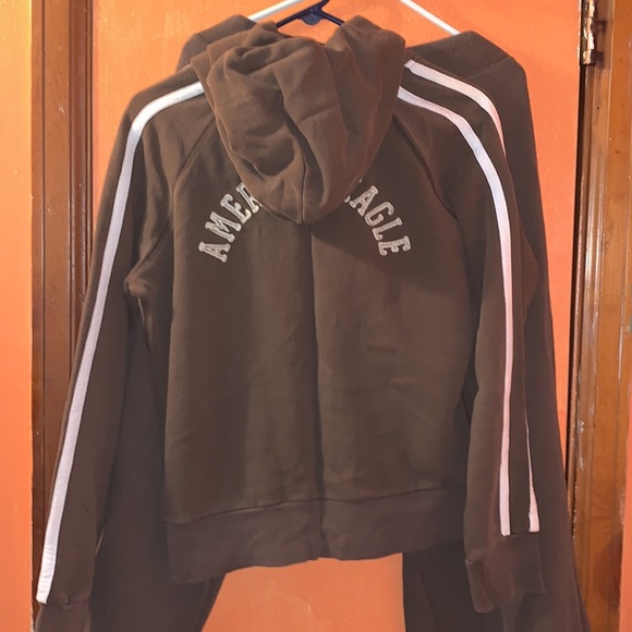 American Eagle Vintage 2Piece Set Brown w/ white trim Size L  joggers+jacket - Picture 4 of 9